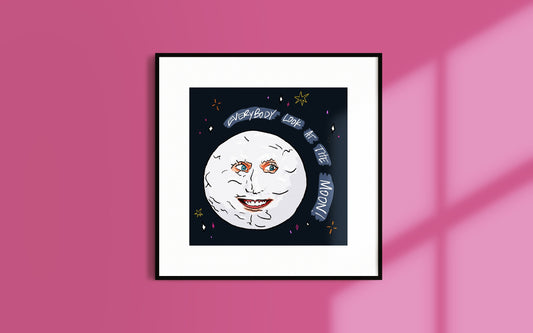 THE MIGHTY BOOSH | 'Everybody Look at The Moon' | Noel Fielding Art Print | Moon Phase Art | Comedy Wall Art | approx 8x8 Art Print